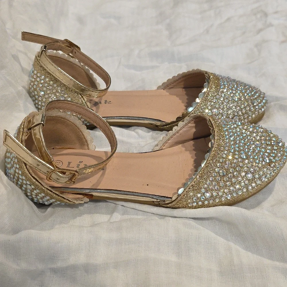 (J36) Link Gold Crystal Embellished Sandals